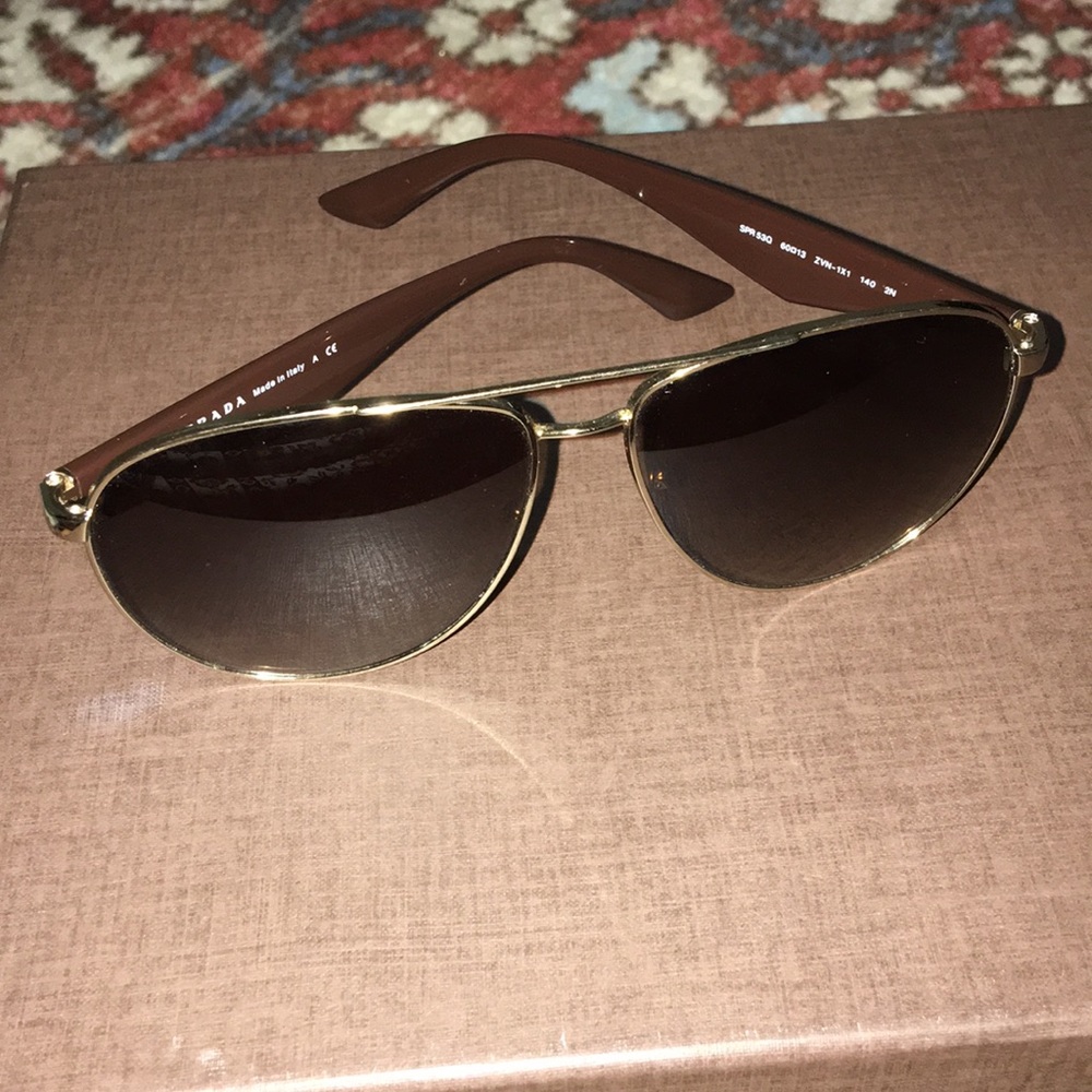 Authentic PRADA aviator brown & gold sunglasses